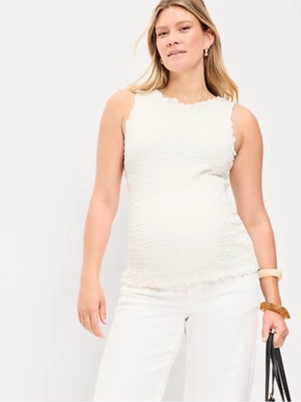 Women's Maternity White Sleeveless Textured Tank Top